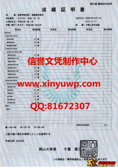 日本岡山大学成绩单样本.jpg