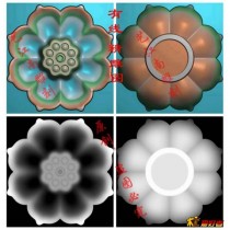 1277莲花荷花碗盏香插笔洗精雕图JDP格式灰度图BMP格式浮雕图