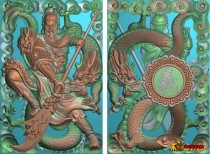 关公刷大刀双面精雕图